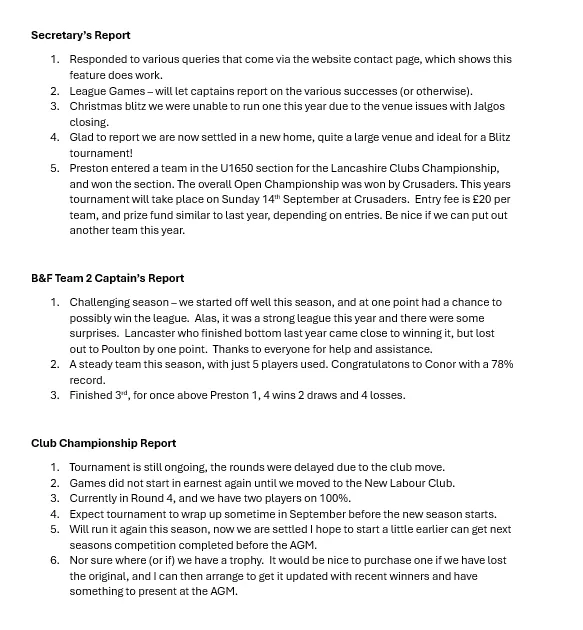 Various Reports